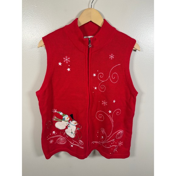Christopher & Banks Jackets & Blazers - Christopher & Banks Sweate Vest XL Red Ugly Christmas Snowman Zip Up
